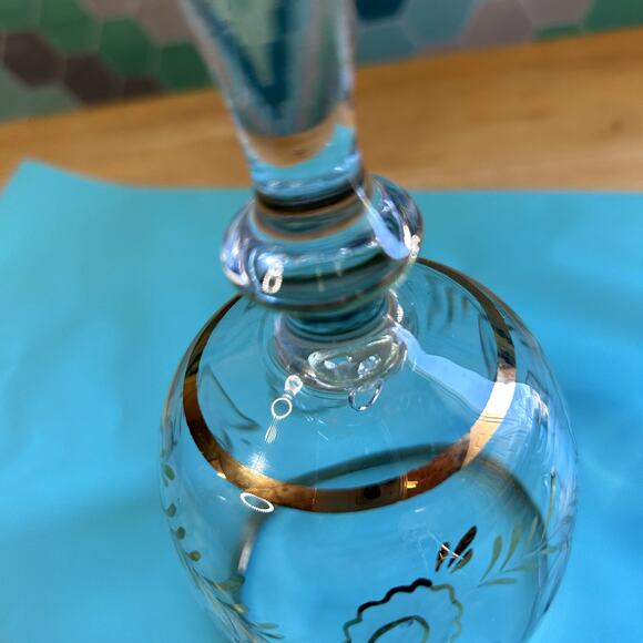 Crystal Bell made in Romania Gold designs on clear glass with etching flowers - Picture 5 of 9